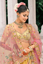 Monjolika Fashion Yellow Silk Bridal With Thread Embroidery And Stone Work Lehenga - Distacart