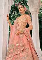 Monjolika Fashion Peach Silk Bridal With Thread Embroidery And Stone Work Lehenga - Distacart