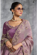 Monjolika Fashion Mauve Tissue Traditional Saree with Embroidered, Resham and Thread Work for Ceremonial - Distacart