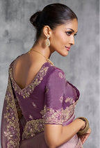 Monjolika Fashion Mauve Tissue Traditional Saree with Embroidered, Resham and Thread Work for Ceremonial - Distacart