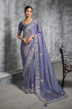 Monjolika Fashion Lavender Tissue Traditional Saree with Embroidered, Resham and Thread Work for Ceremonial - Distacart