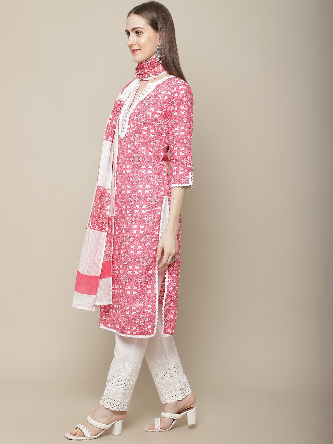 Sangria Women Ethnic Motifs Printed Pure Cotton Kurta with Trousers & With Dupatta