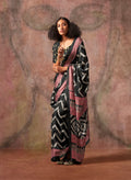 Monjolika Fashion Black Color Ajrakh Print With Bandhej Pattern Satin Georgette Saree - Distacart
