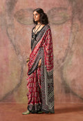 Monjolika Fashion Red & Black Color Ajrakh Print With Bandhej Pattern Satin Georgette Saree - Distacart