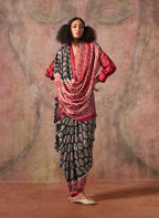Monjolika Fashion Black & Red Color Ajrakh Print With Bandhej Pattern Satin Georgette Saree - Distacart