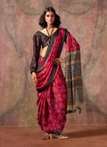 Monjolika Fashion Red Color Ajrakh Print With Bandhej Pattern Satin Georgette Saree - Distacart