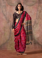 Monjolika Fashion Red Color Ajrakh Print With Bandhej Pattern Satin Georgette Saree - Distacart