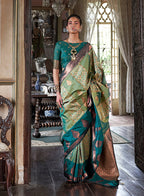 Monjolika Fashion Green Zari Woven Work Silk Indian Traditional Wear Saree - Distacart