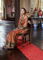 Monjolika Fashion Rust Zari Woven Work Silk Indian Traditional Wear Saree - Distacart