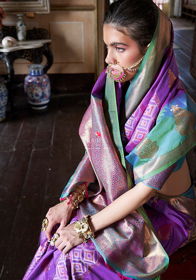Monjolika Fashion Purple Zari Woven Work Silk Indian Traditional Wear Saree - Distacart