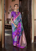 Monjolika Fashion Turquoise Zari Woven Work Silk Indian Traditional Wear Saree - Distacart