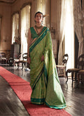Monjolika Fashion Parrot Green Exclusive Tussar Silk With Elegant Weaving Work Traditional Saree - Distacart
