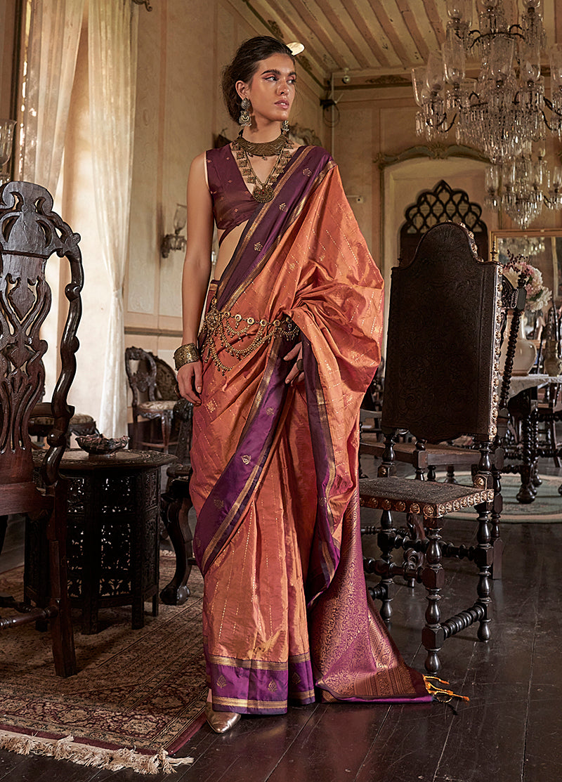 Monjolika Fashion Rust Exclusive Tussar Silk With Elegant Weaving Work Traditional Saree - Distacart