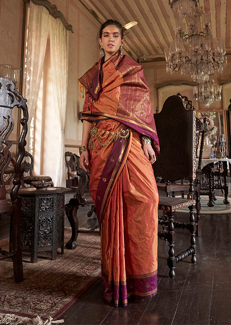 Monjolika Fashion Rust Exclusive Tussar Silk With Elegant Weaving Work Traditional Saree - Distacart