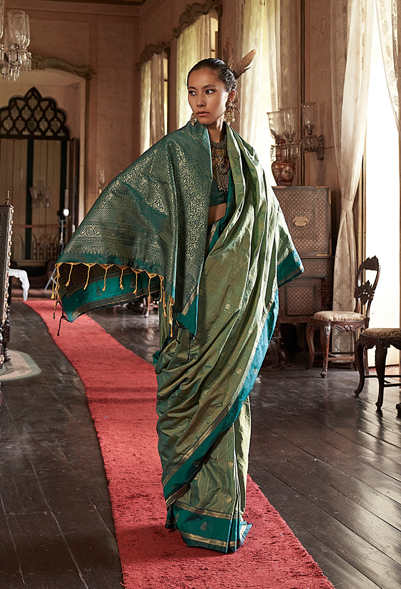 Monjolika Fashion Sea Green Exclusive Tussar Silk With Elegant Weaving Work Traditional Saree - Distacart