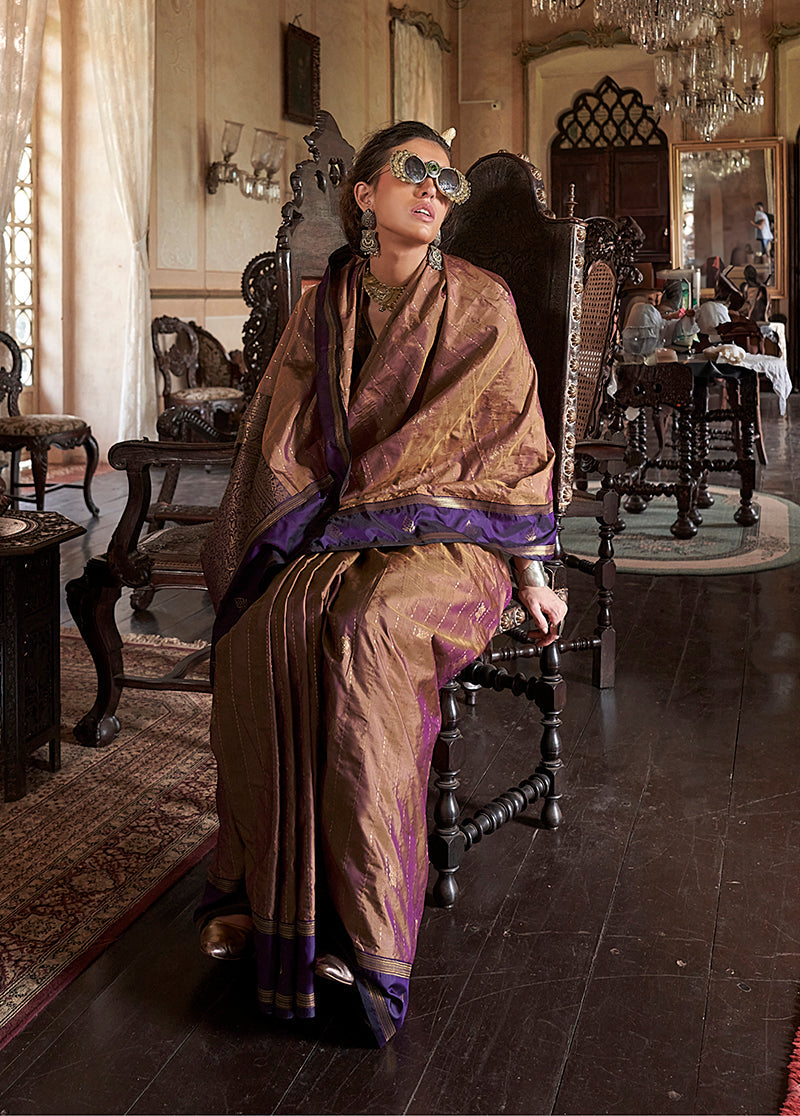 Monjolika Fashion Brown Exclusive Tussar Silk With Elegant Weaving Work Traditional Saree - Distacart