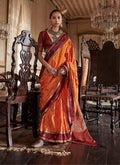 Monjolika Fashion Orange Exclusive Tussar Silk With Elegant Weaving Work Traditional Saree - Distacart