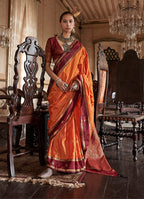 Monjolika Fashion Orange Exclusive Tussar Silk With Elegant Weaving Work Traditional Saree - Distacart