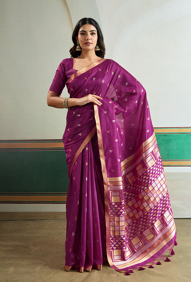 Monjolika Fashion Purple Handloom Weaving Silk Festival Wear Saree - Distacart