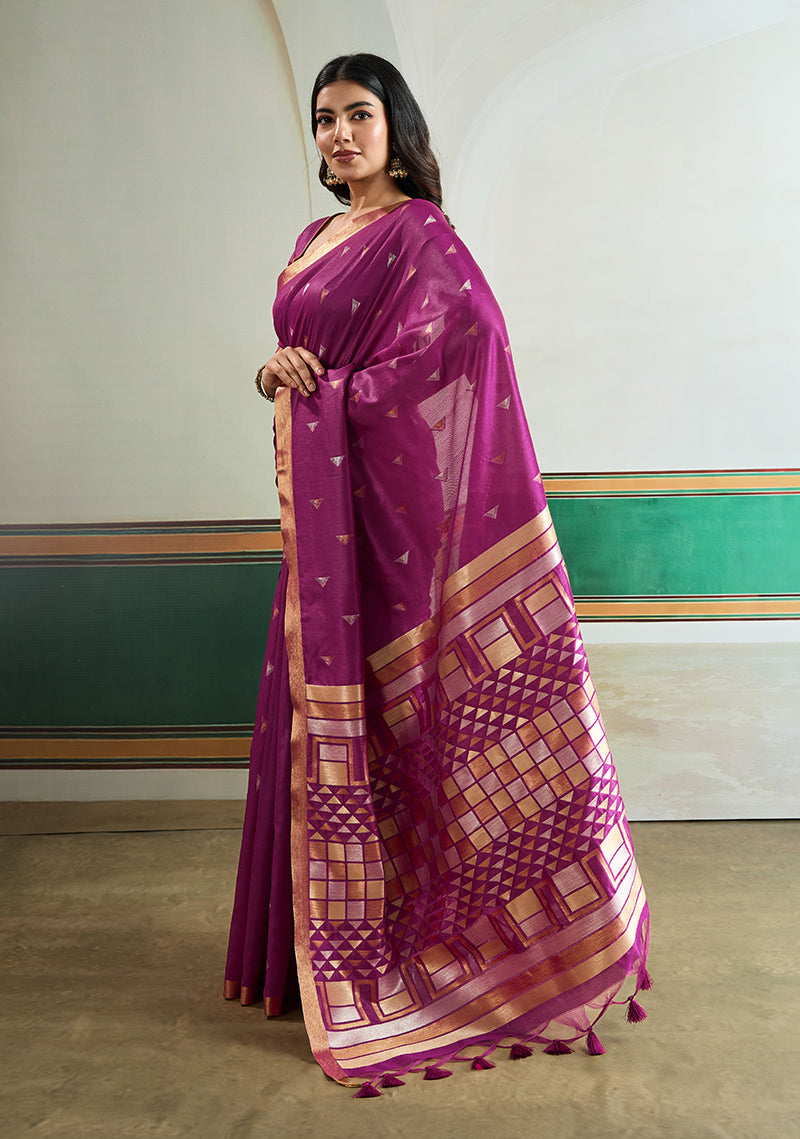 Monjolika Fashion Purple Handloom Weaving Silk Festival Wear Saree - Distacart