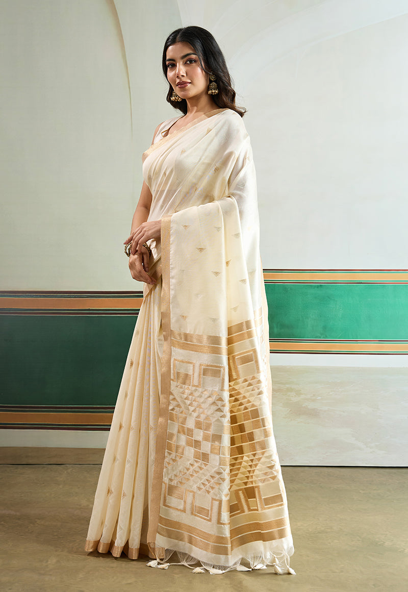 Monjolika Fashion Off White Handloom Weaving Silk Festival Wear Saree - Distacart