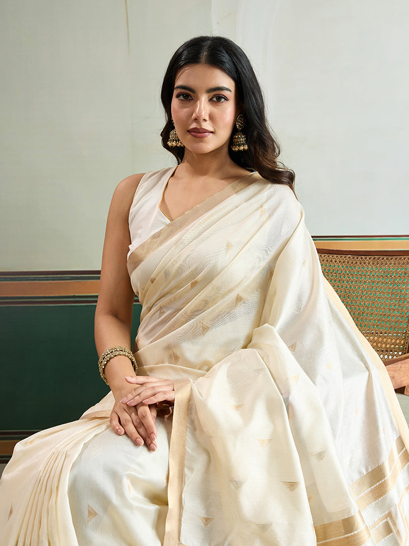 Monjolika Fashion Off White Handloom Weaving Silk Festival Wear Saree - Distacart