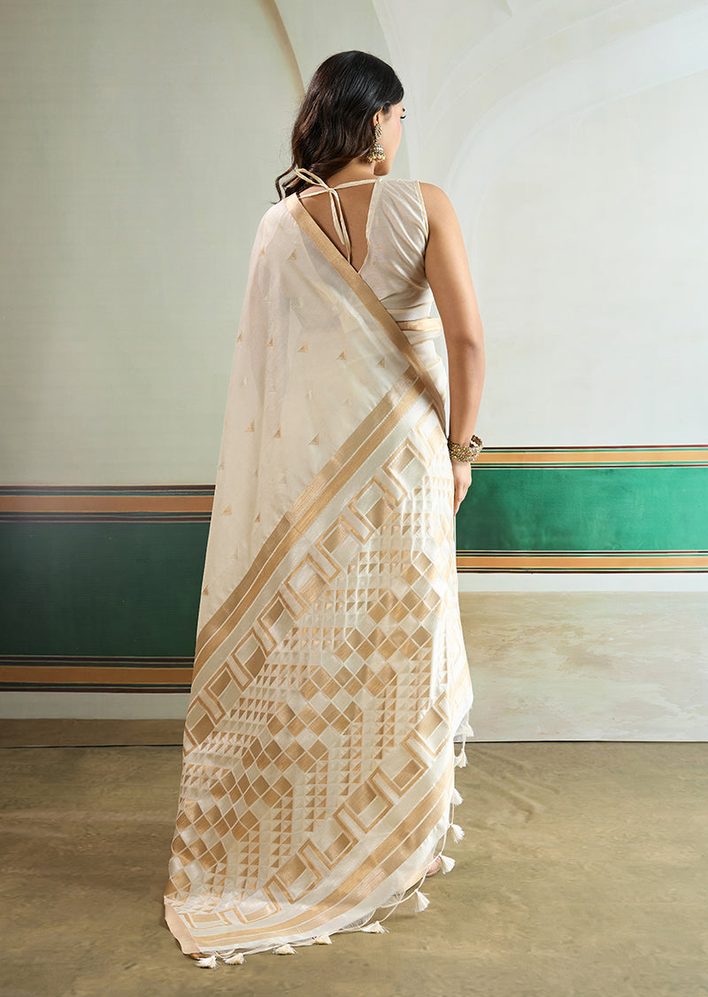Monjolika Fashion Off White Handloom Weaving Silk Festival Wear Saree - Distacart