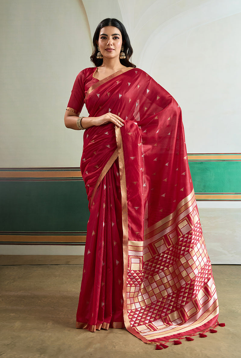Monjolika Fashion Maroon Handloom Weaving Silk Festival Wear Saree - Distacart