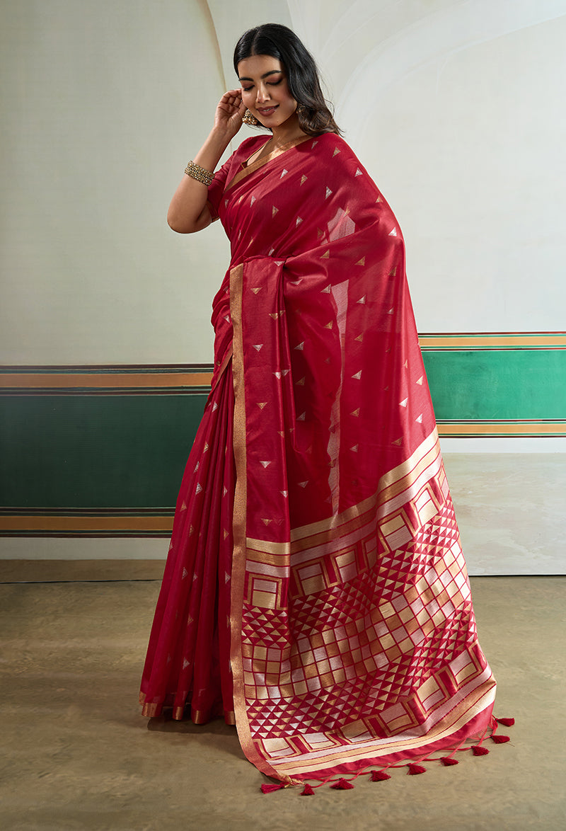 Monjolika Fashion Maroon Handloom Weaving Silk Festival Wear Saree - Distacart