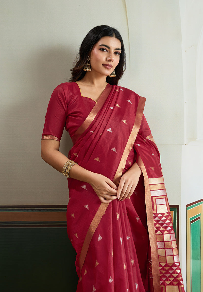Monjolika Fashion Maroon Handloom Weaving Silk Festival Wear Saree - Distacart