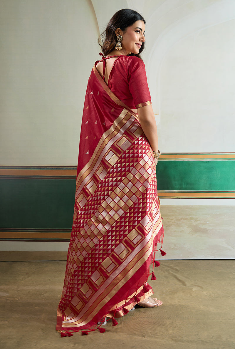 Monjolika Fashion Maroon Handloom Weaving Silk Festival Wear Saree - Distacart
