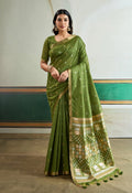 Monjolika Fashion Green Handloom Weaving Silk Festival Wear Saree - Distacart