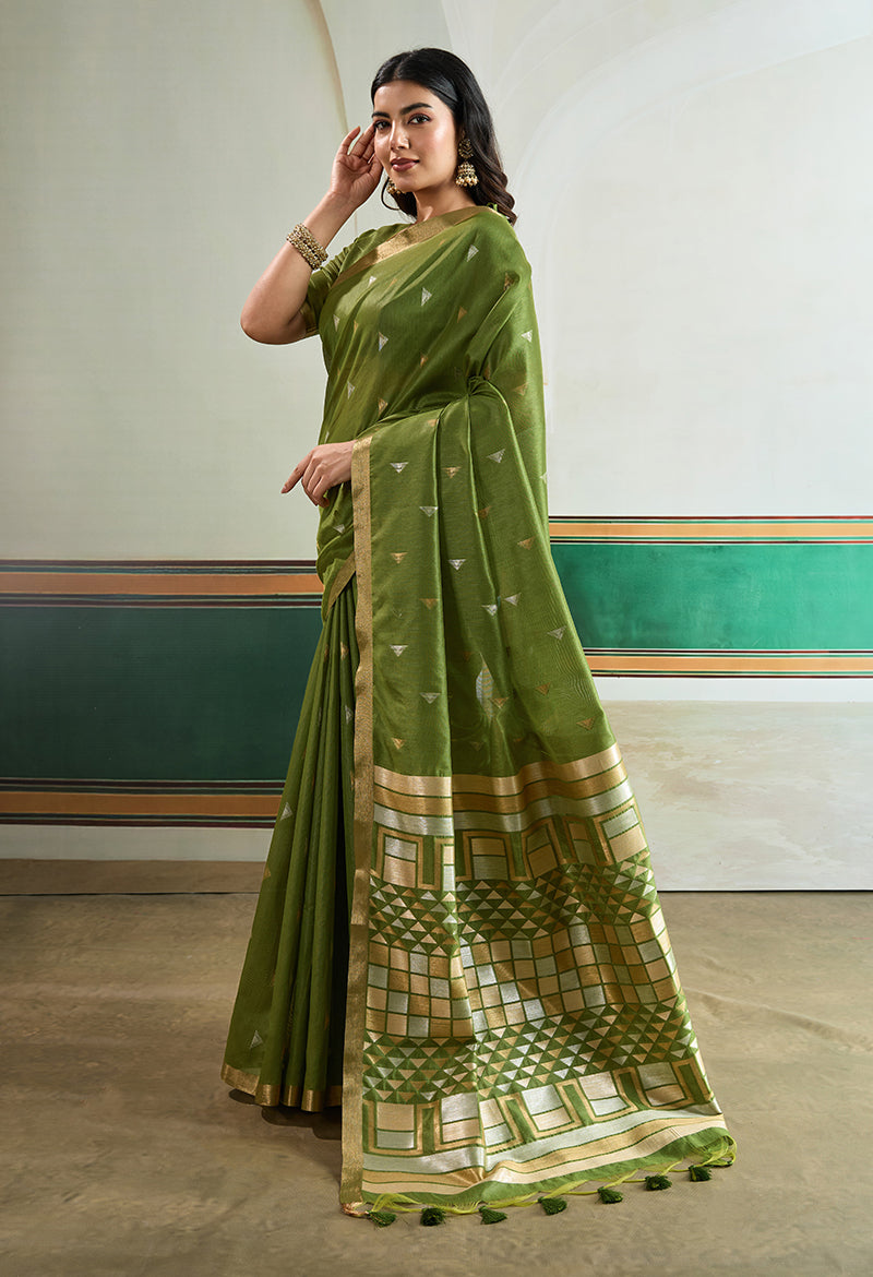 Monjolika Fashion Green Handloom Weaving Silk Festival Wear Saree - Distacart