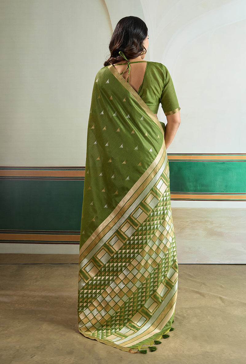 Monjolika Fashion Green Handloom Weaving Silk Festival Wear Saree - Distacart