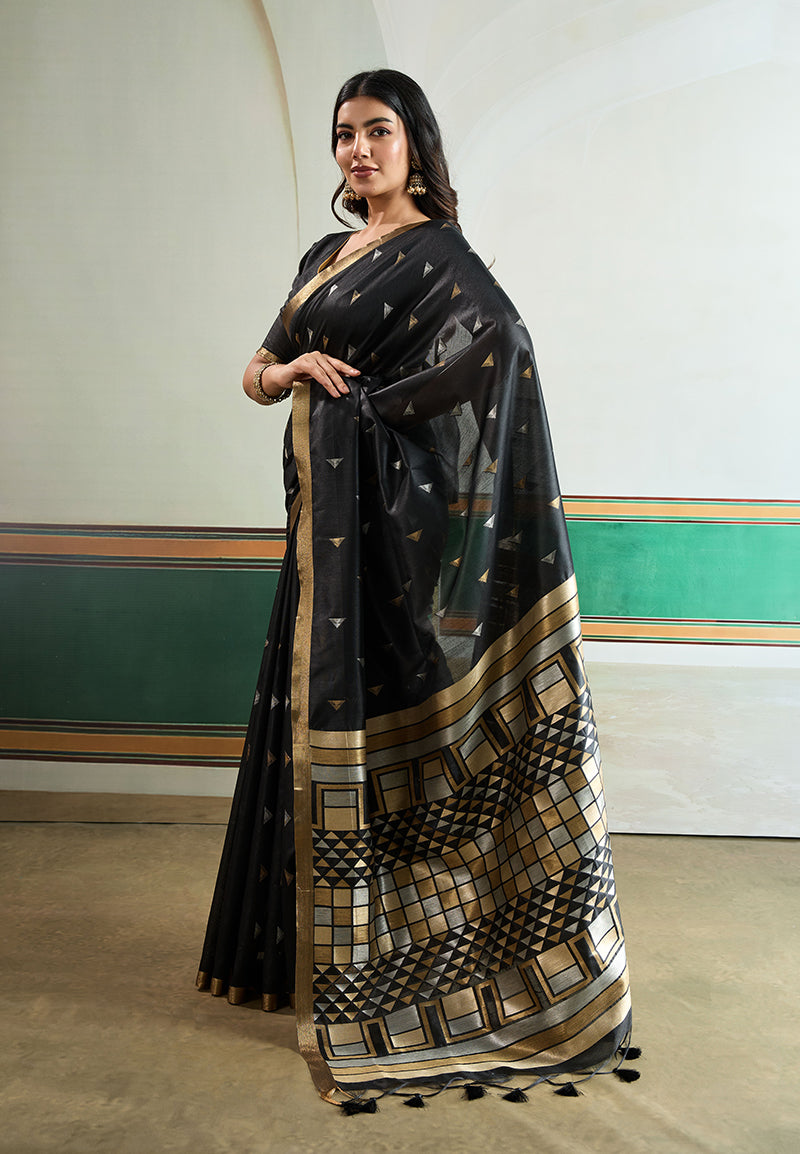 Monjolika Fashion Black Handloom Weaving Silk Festival Wear Saree - Distacart