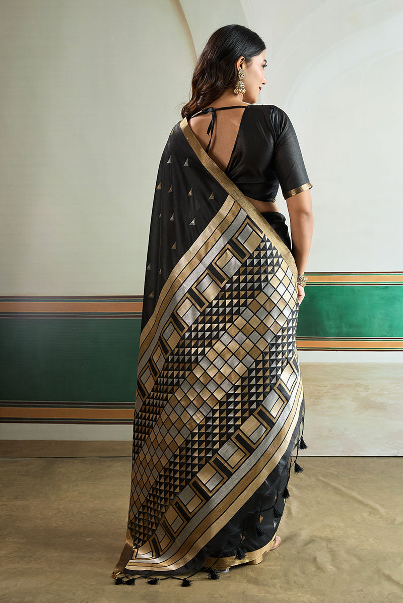 Monjolika Fashion Black Handloom Weaving Silk Festival Wear Saree - Distacart
