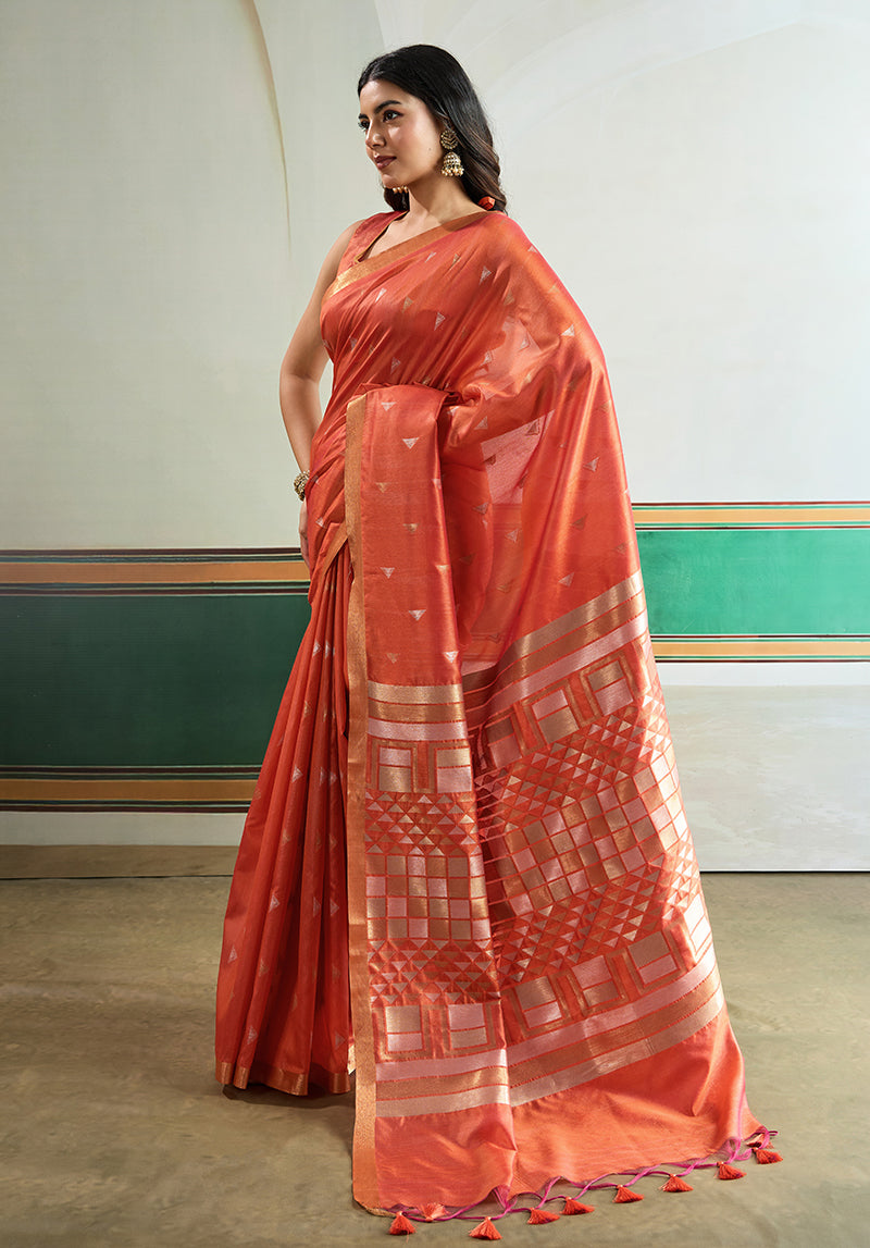 Monjolika Fashion Dark Peach Handloom Weaving Silk Festival Wear Saree - Distacart