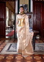 Monjolika Fashion Cream Color Two Tone Handloom Weaving Silk Traditional Saree - Distacart