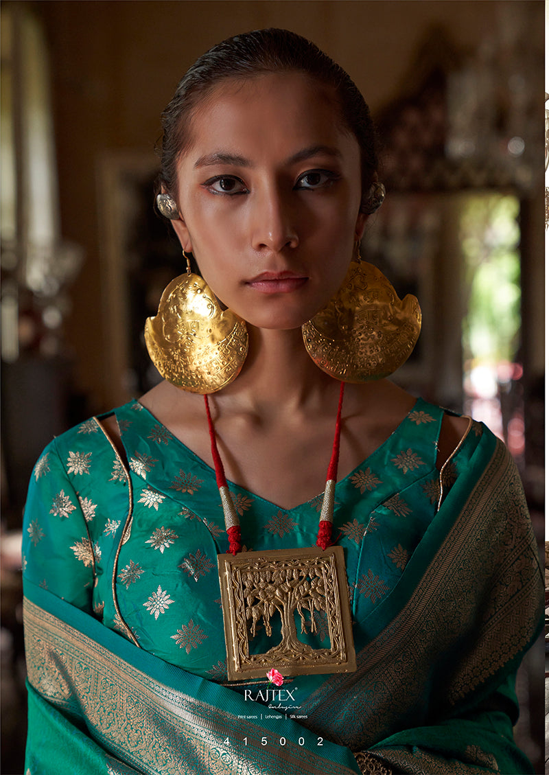 Monjolika Fashion Teal Color Two Tone Handloom Weaving Silk Traditional Saree - Distacart