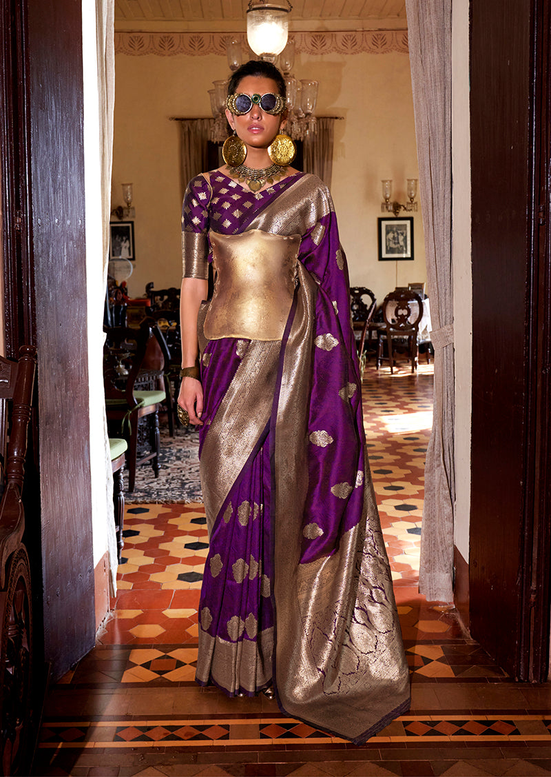 Monjolika Fashion Purple Color Two Tone Handloom Weaving Silk Traditional Saree - Distacart