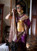Monjolika Fashion Purple Color Two Tone Handloom Weaving Silk Traditional Saree - Distacart