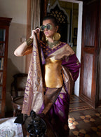 Monjolika Fashion Purple Color Two Tone Handloom Weaving Silk Traditional Saree - Distacart
