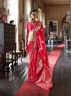 Monjolika Fashion Pink Color Two Tone Handloom Weaving Silk Traditional Saree - Distacart