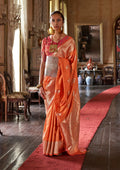 Monjolika Fashion Orange Color Two Tone Handloom Weaving Silk Traditional Saree - Distacart