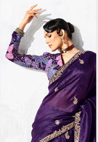 Monjolika Fashion Purple Fancy Fabric Embroidered Contemporary Saree - Distacart
