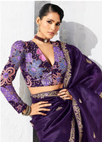Monjolika Fashion Purple Fancy Fabric Embroidered Contemporary Saree - Distacart