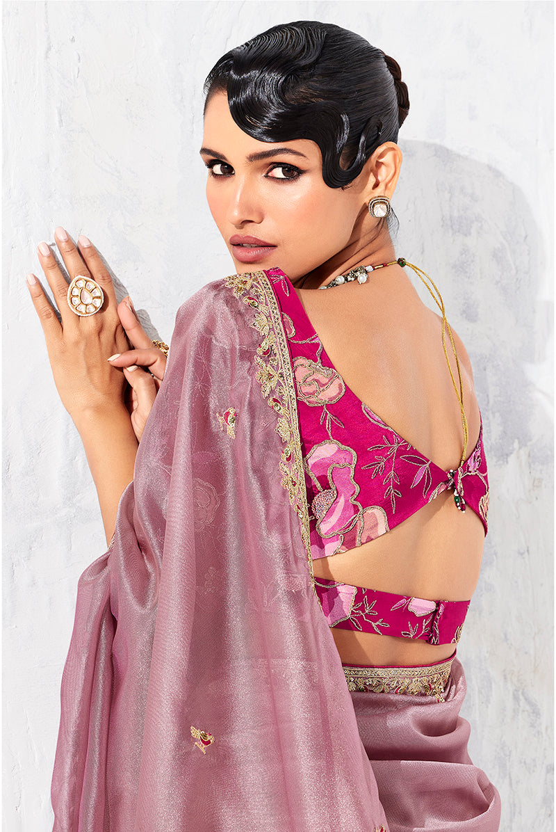 Monjolika Fashion Pink Fancy Fabric Embroidered Contemporary Saree - Distacart