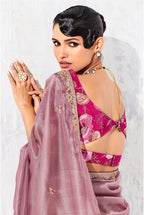 Monjolika Fashion Pink Fancy Fabric Embroidered Contemporary Saree - Distacart