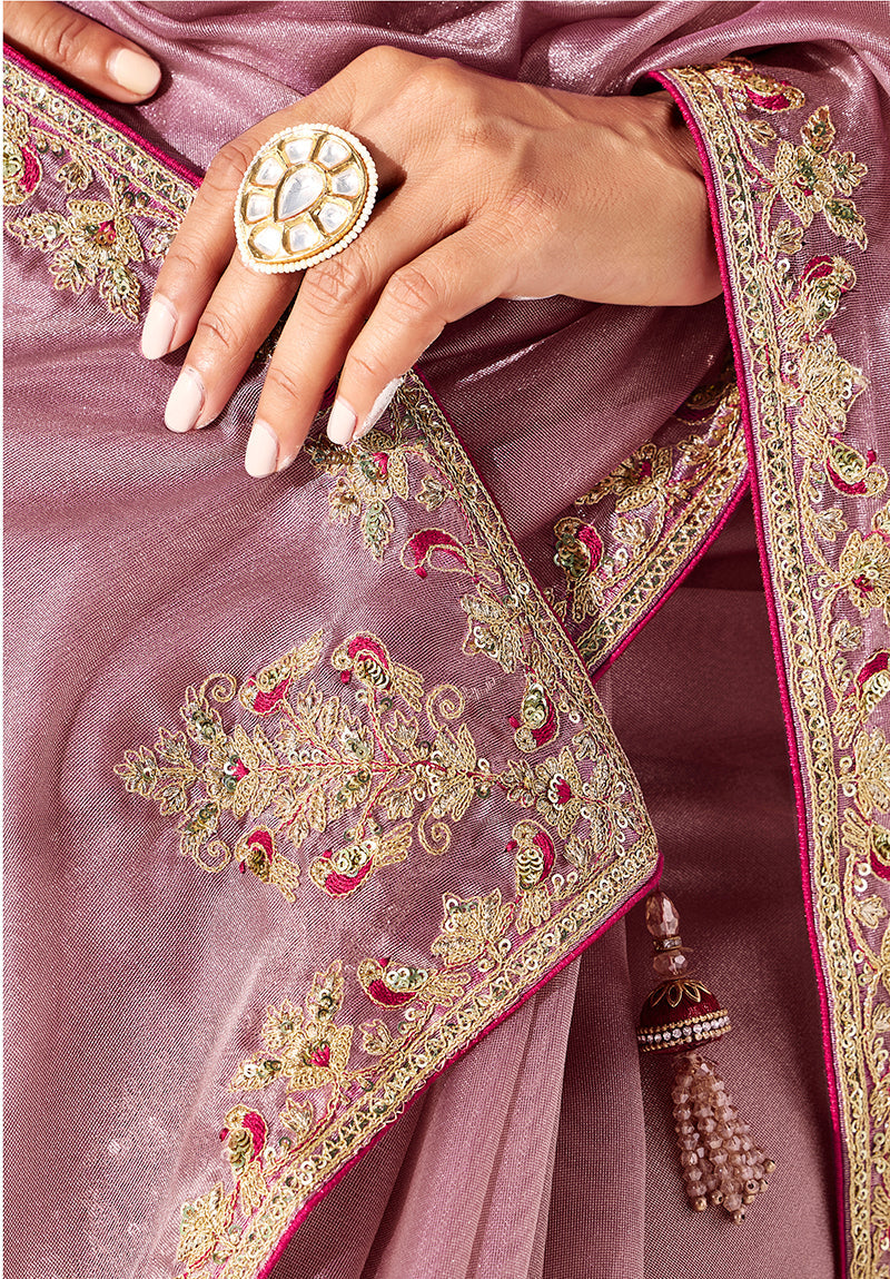Monjolika Fashion Pink Fancy Fabric Embroidered Contemporary Saree - Distacart