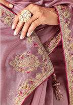 Monjolika Fashion Pink Fancy Fabric Embroidered Contemporary Saree - Distacart